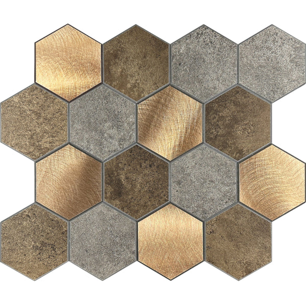 Selbstklebende Fliesen - Hexagon Mixed Copper XL - 29,2 x 25,4 cm