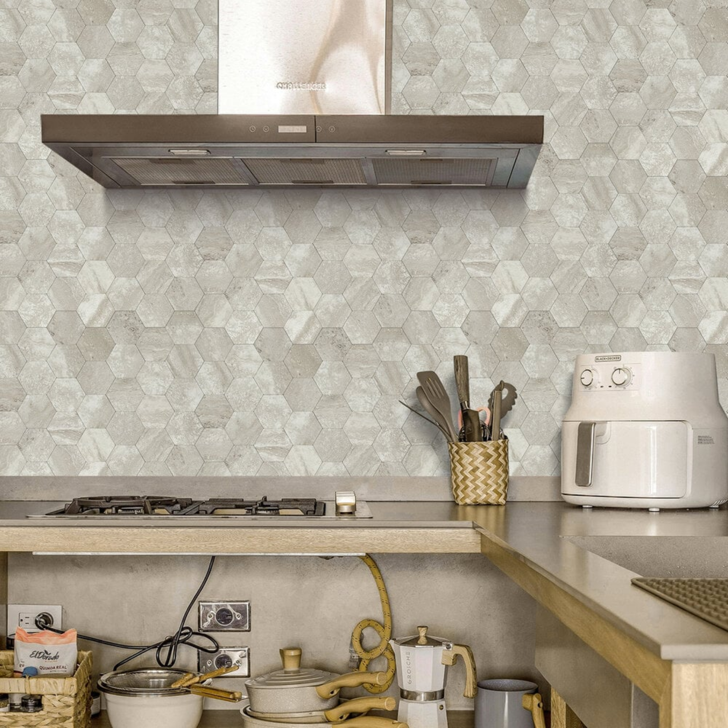 Selbstklebende Fliesen - Hexagon Taupe Stone - 29 x 28,8 cm - Bild 4