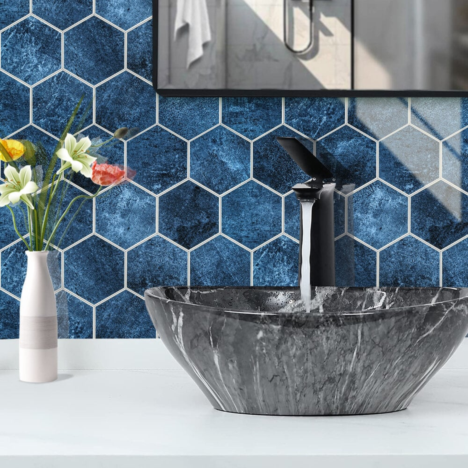 Selbstklebende Fliesen - Hexagon Deep Blue - 29,2 x 25,4 cm - Bild 3