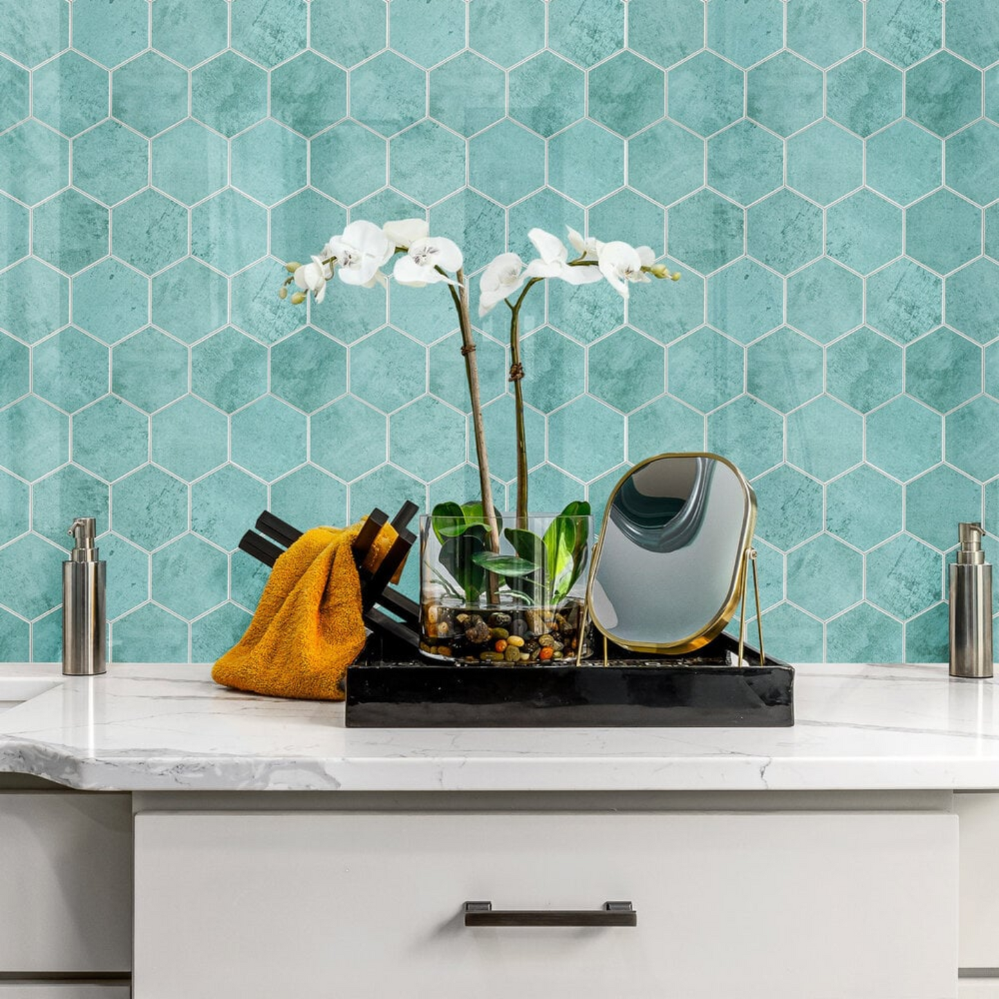 Selbstklebende Fliesen - Hexagon Ocean Blue - 29,2 x 25,4 cm - Bild 2