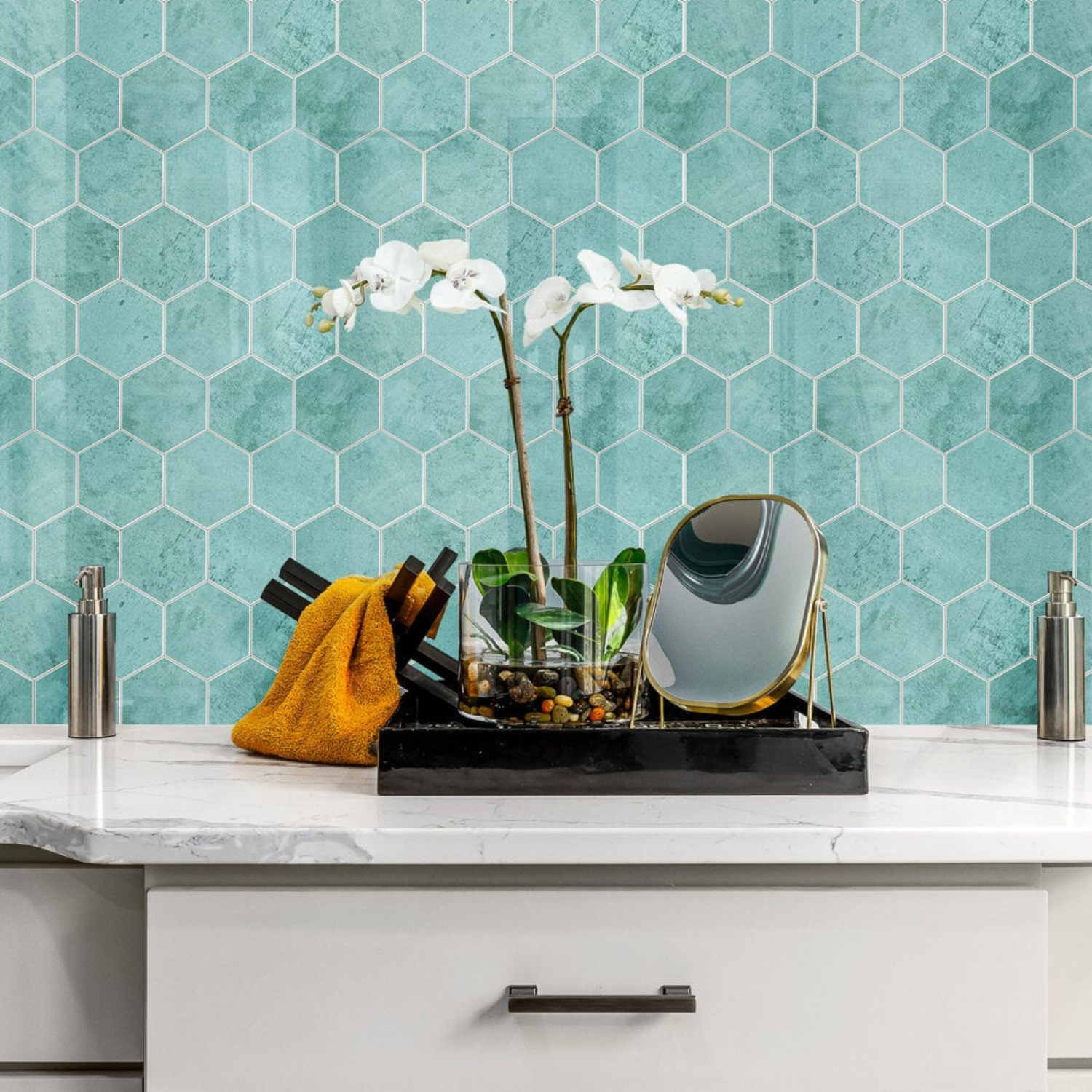 Selbstklebende Fliesen - Hexagon Ocean Blue - 29,2 x 25,4 cm - Bild 2