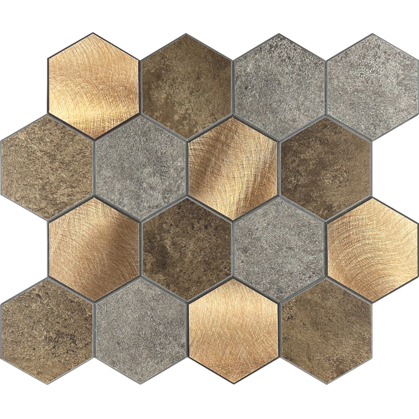 Selbstklebende Fliesen - Hexagon Mixed Copper XL -  29,2 x 25,4 cm