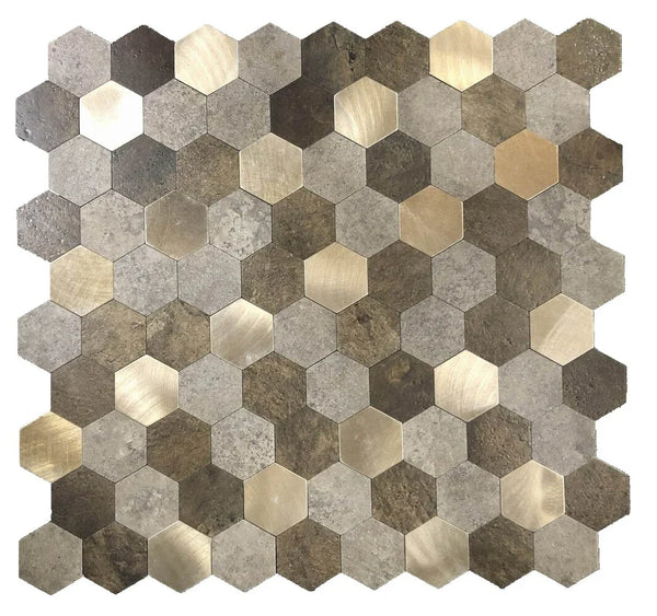 Selbstklebende Fliesen - Hexagon Mixed Gold -  28,8 x 28 cm